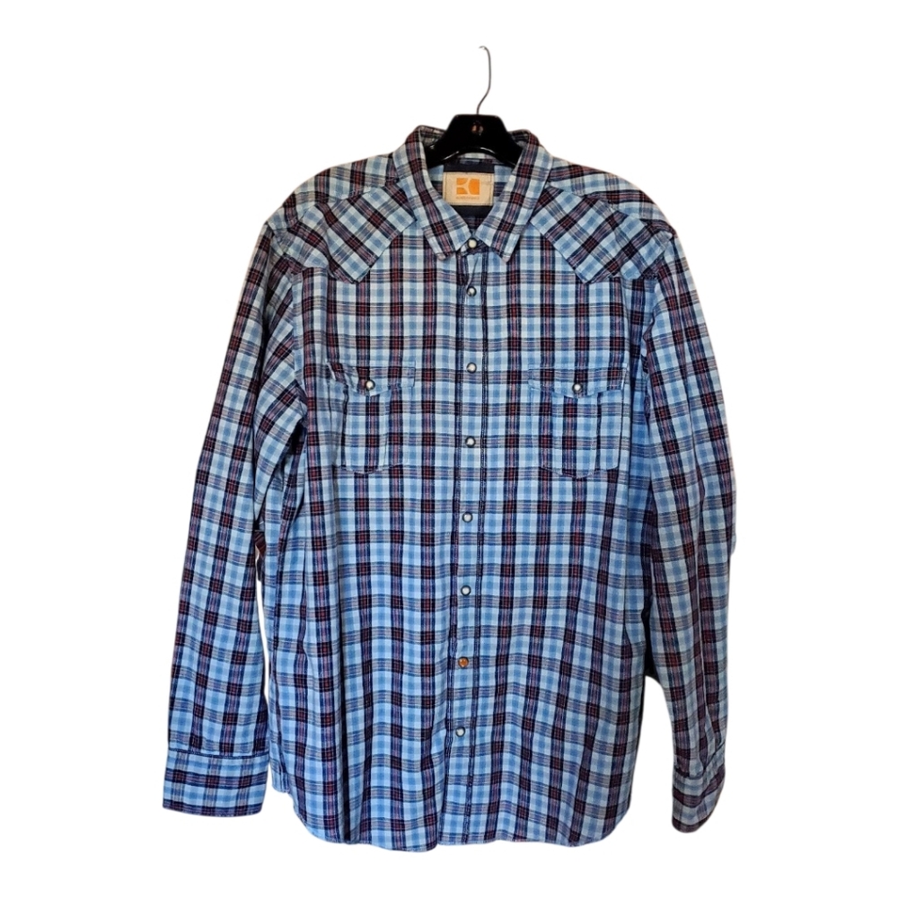 Carhartt Men's Blue and Brown Plaid Shirt Size XXL